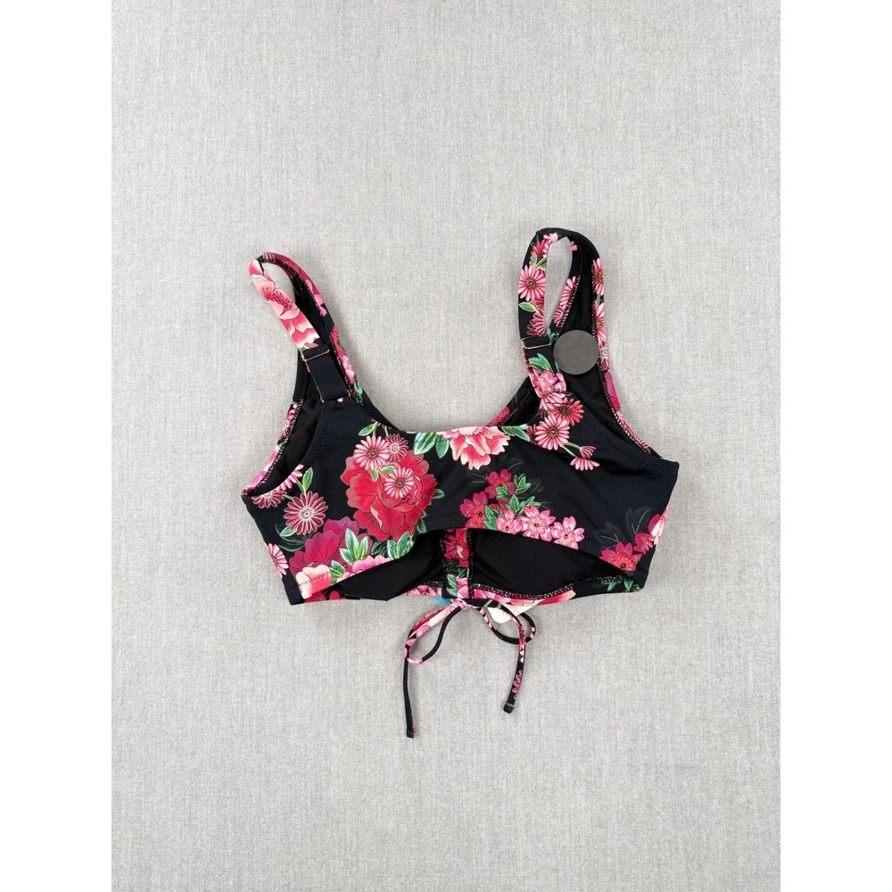 Johnny Was Blum Drawcord Bikini Top‎ Floral Black CSW6524-N New